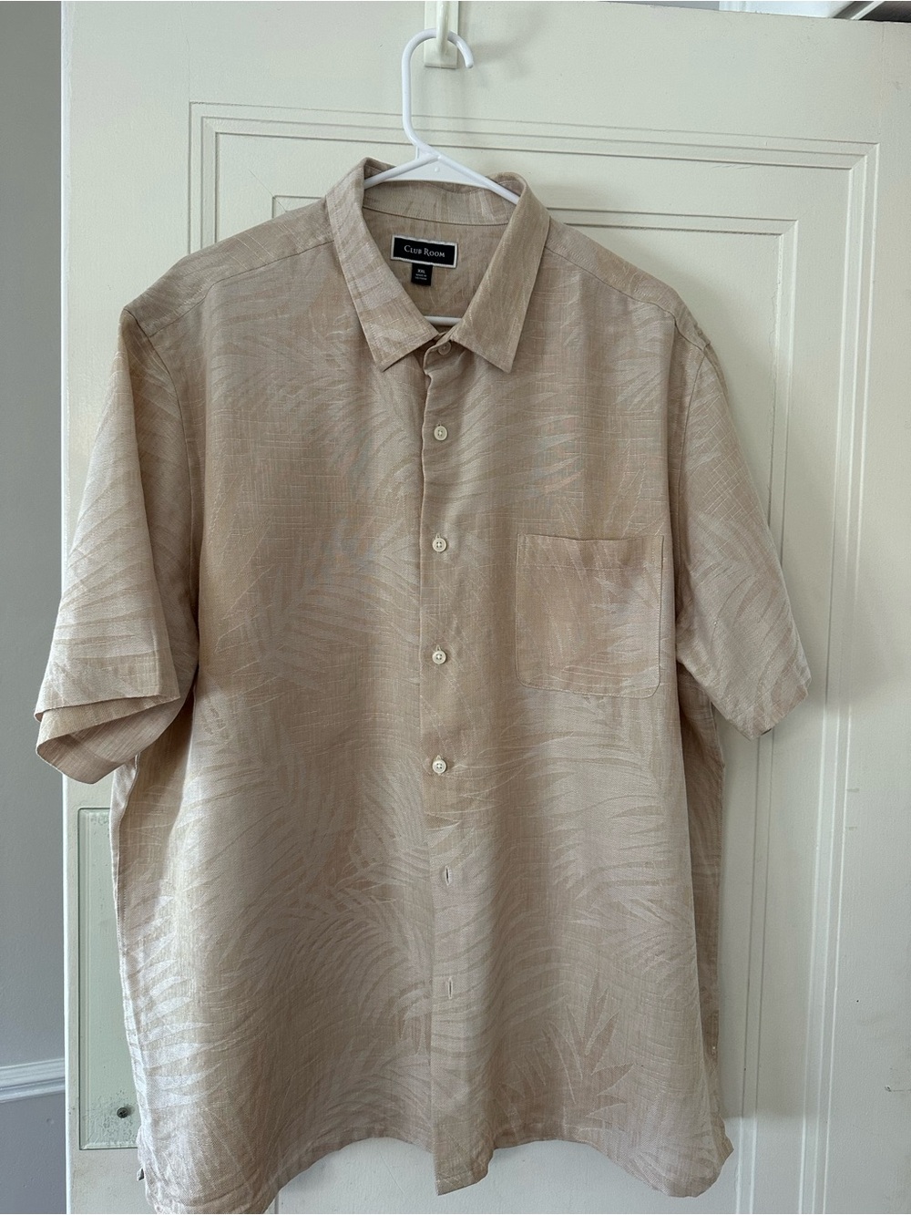 Club Room Light Beige Short-Sleeve Button-Down Shirt